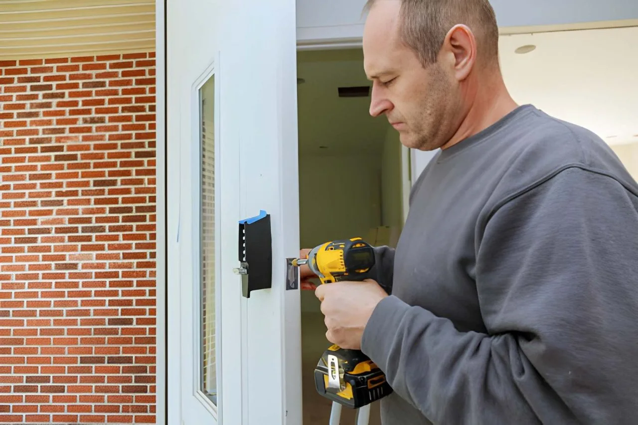 Deadbolt lock installed on a door in Dubai